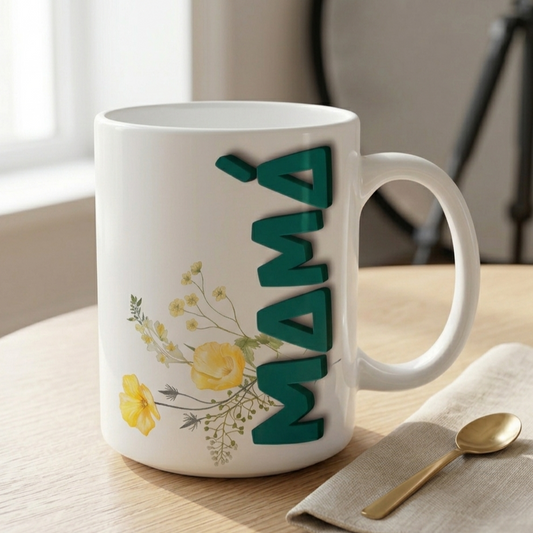Tasa Mamá Flores Amarrillas Premium